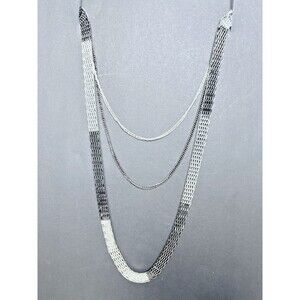 Layered Multi-Strand SilverTone/Black Mesh & Cuban Curb Chain Necklace  20"-23"